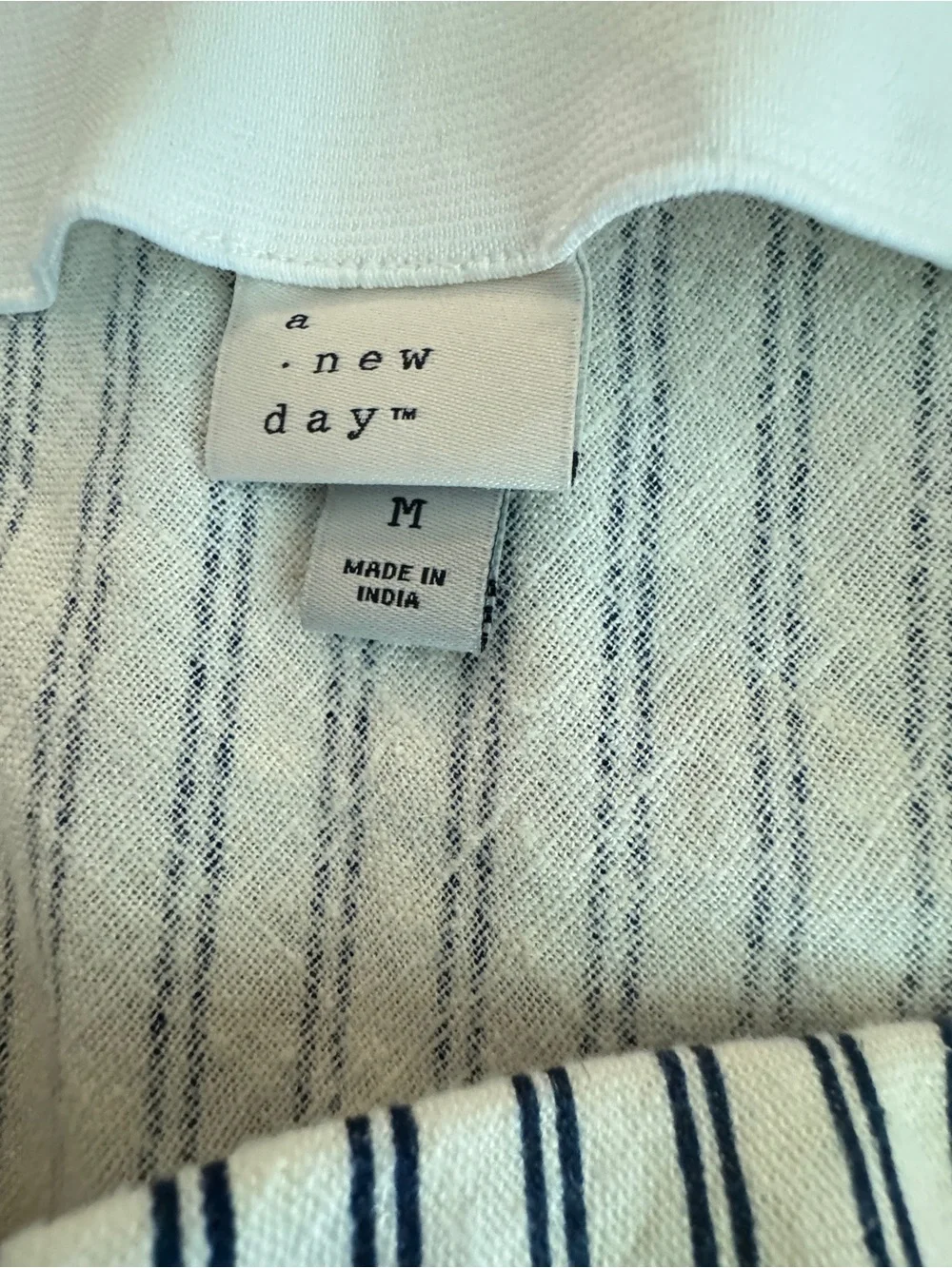 A New Day Linen Blend Midi Skirt Medium Navy Stripe A-Line Pull On Coastal - Picture 4 of 7